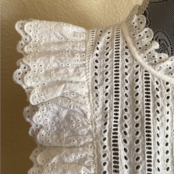LA VIE Rebecca taylor White Celsie Eyelet Lace Ruffle Top - Picture 2 of 10